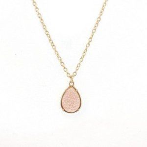 2/$20 Light Pink Teardrop Druzy Gold Necklace